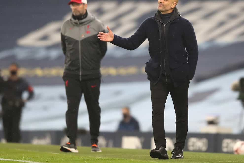 Pep Guardiola (right) is surprised and disappointed by comments from Jurgen Klopp (left)
