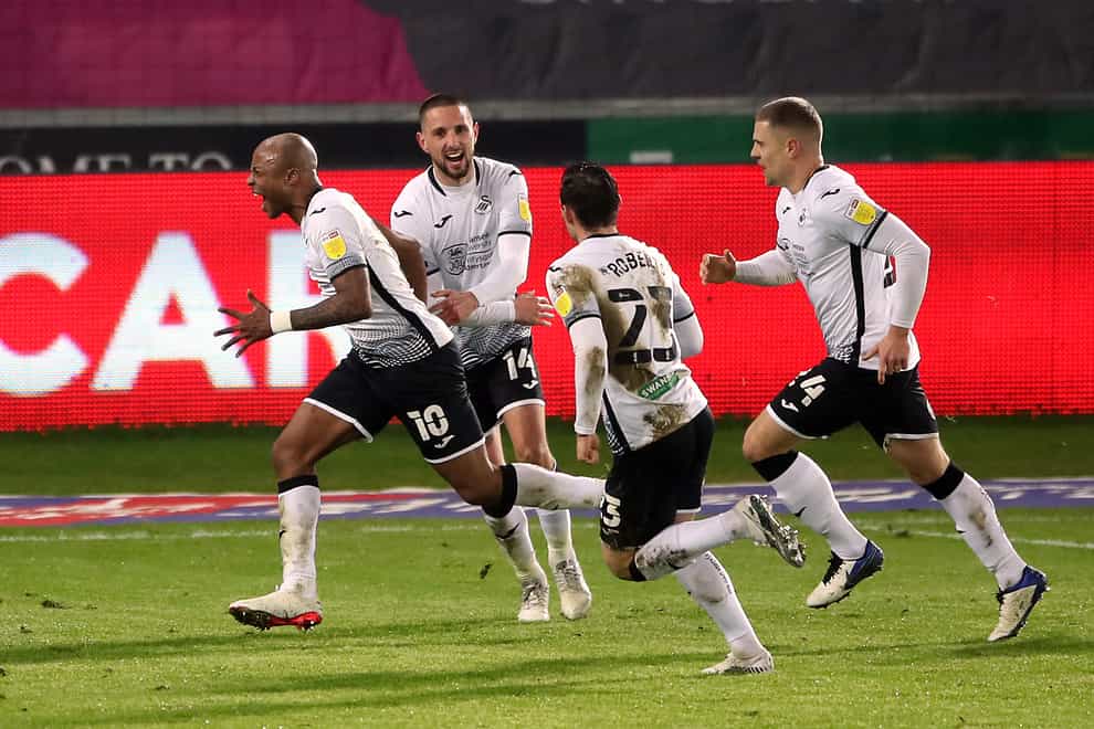 Swansea celebrate Andre Ayew's goal
