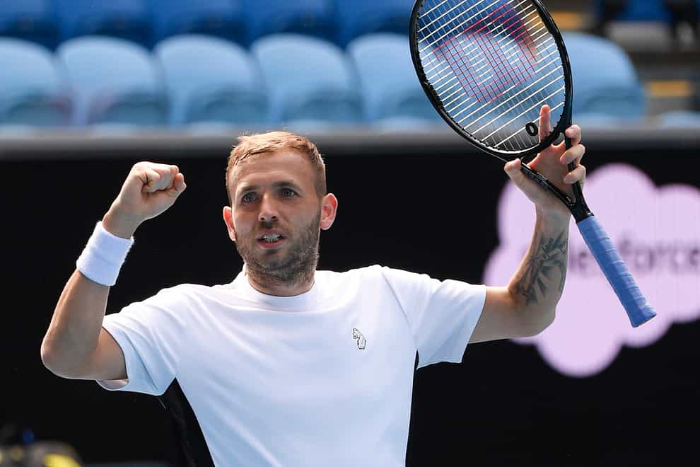Britain’s Dan Evans celebrates after defeating Canada’s Felix Auger-Alliassime in the final of Murray River Open