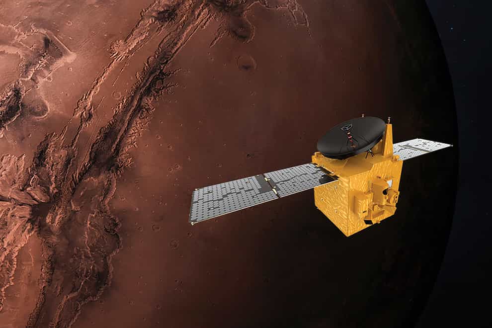 An illustration depicts the UAE's Hope Mars probe