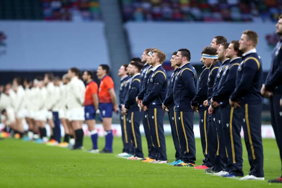 Scotland players standing ahead of their clash with England