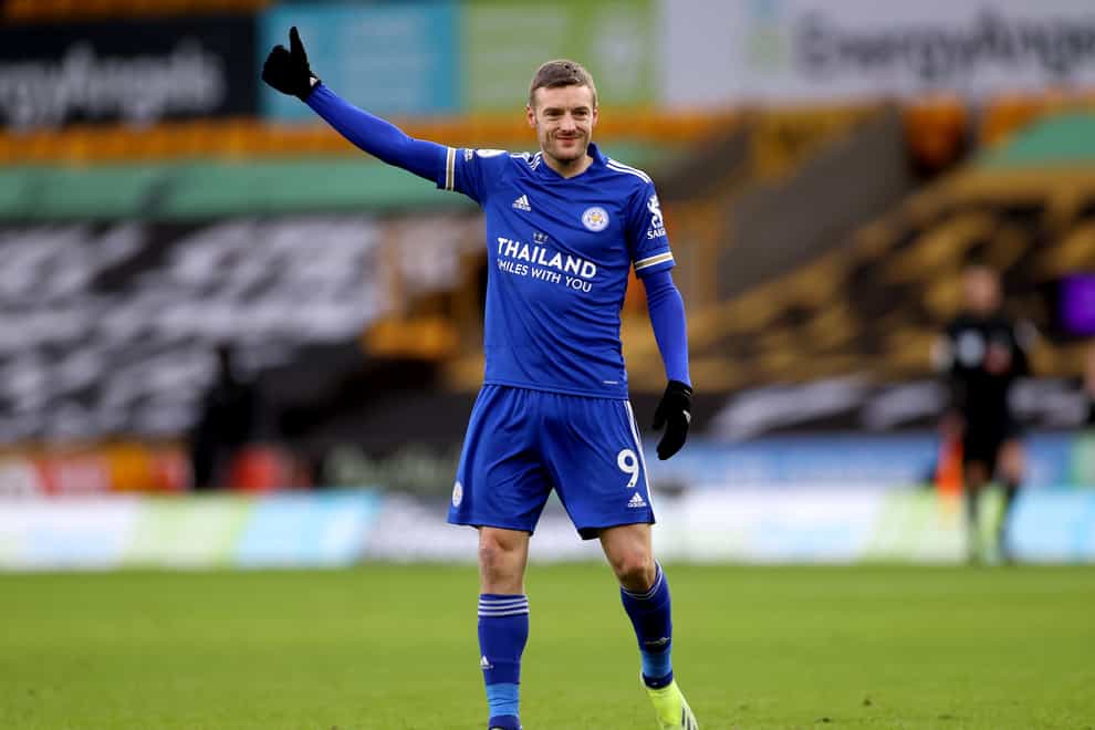 Leicester striker Jamie Vardy gives a thumbs up