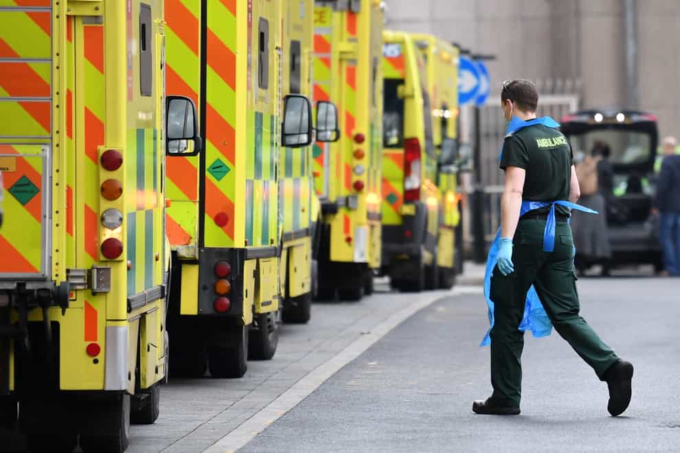 A row of ambulances at Whitechapel Hospital in London, on January 12 2021 (Stefan Rousseau/PA)