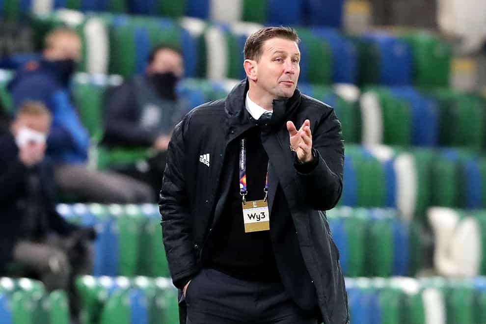 Northern Ireland manager Ian Baraclough gestures on the touchline