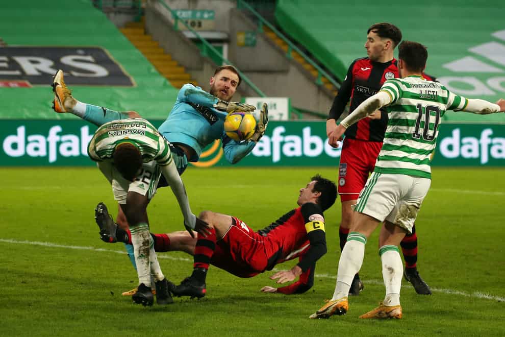 Jak Alnwick in action against Celtic