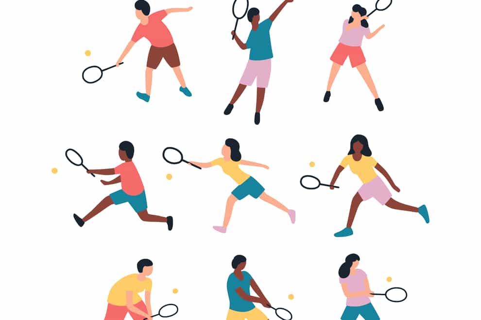 Illustration of a diverse group of people playing tennis