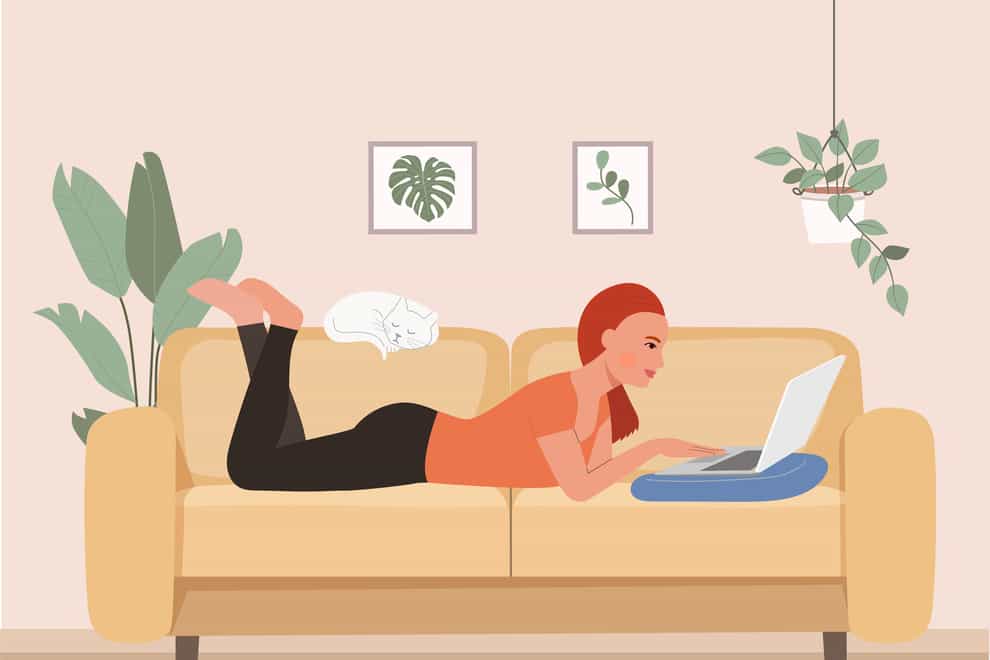 Illustration of a woman lying on her sofa on a laptop
