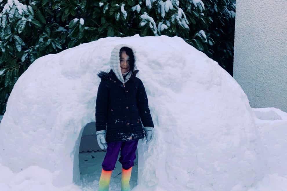 Sienna, five, and mum Nicola built the igloo in their back garden