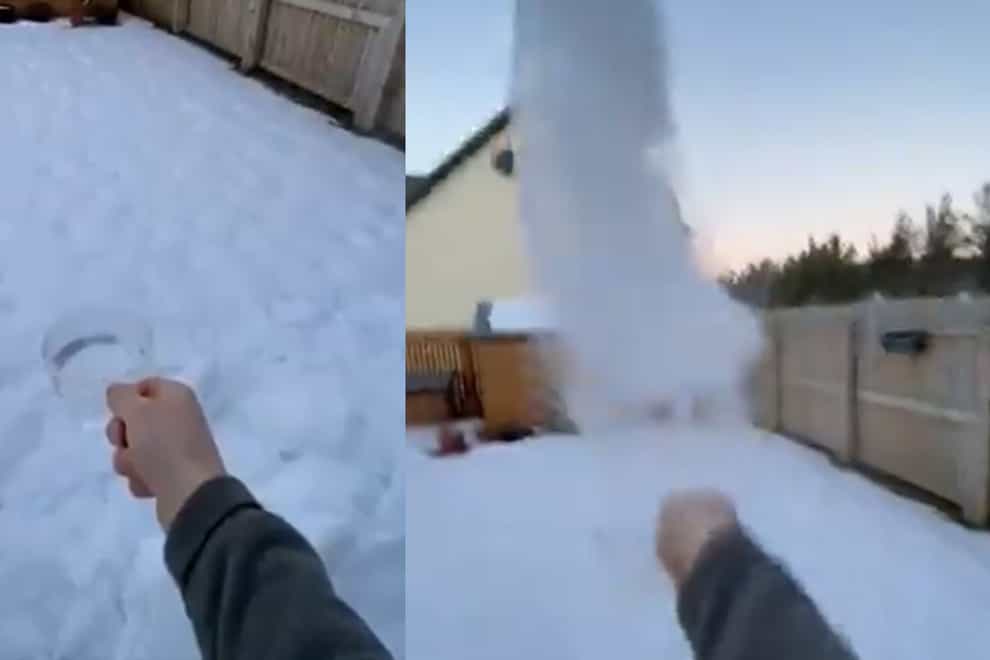 Boiling water turns to ice crystals in mid air in Scotland