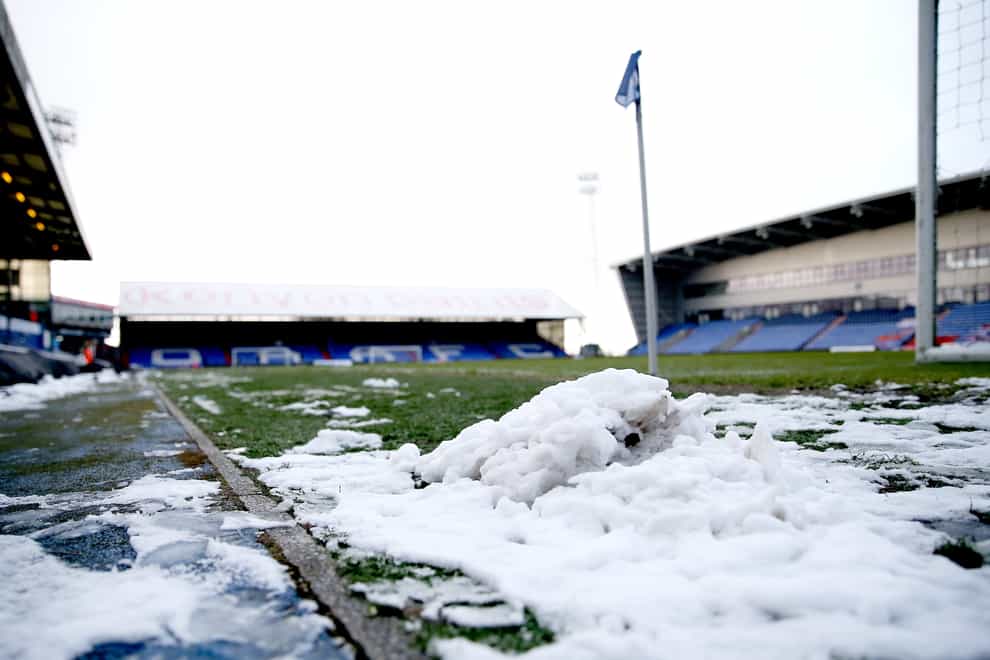 Oldham's Boundary Park pitch under snow