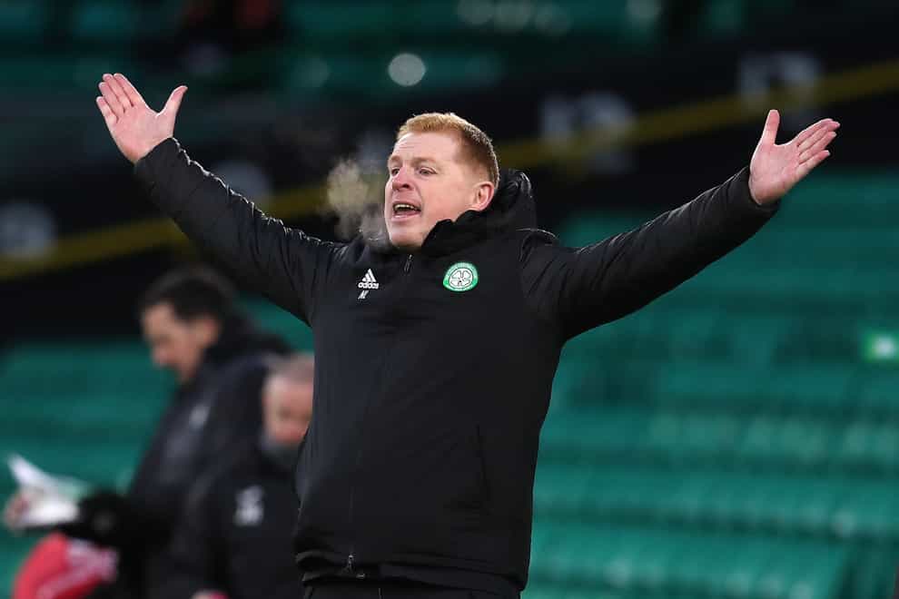 Celtic boss Neil Lennon gestures on the touchline