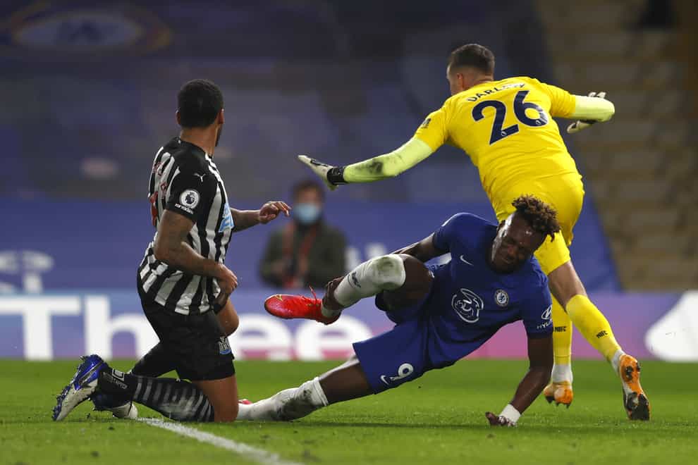 Chelsea’s Tammy Abraham (centre) suffered an ankle injury against Newcastle
