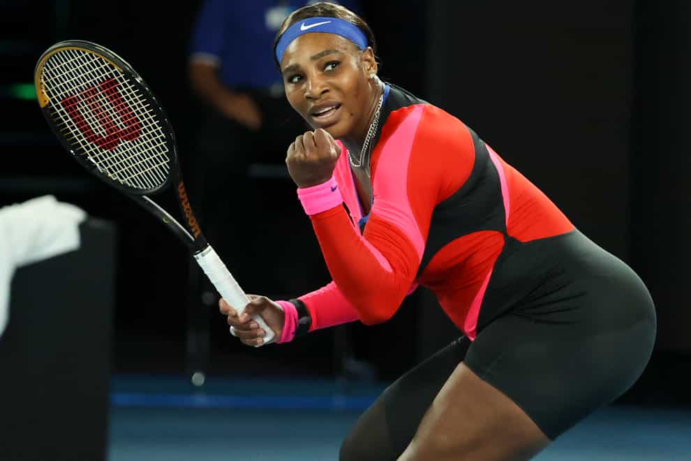 Serena Williams clenches her fist during her victory over Simona Halep