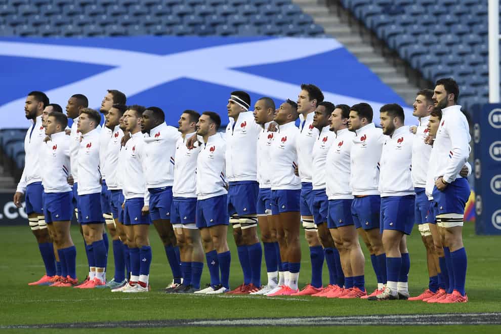 France's squad line up before kick-off
