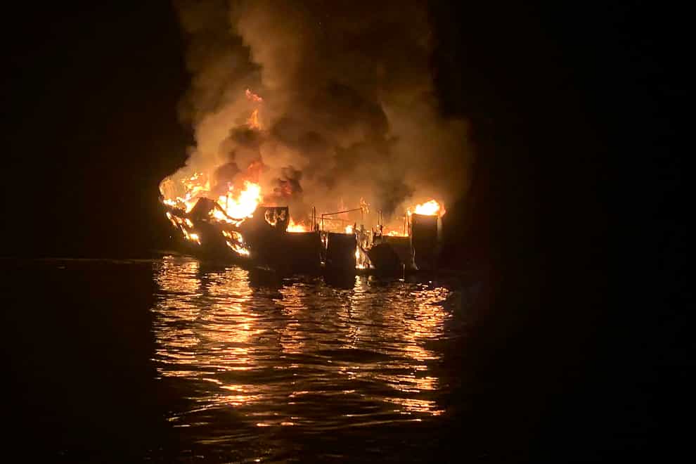 The dive boat Conception is engulfed in flames (Santa Barbara Fire Department/PA)