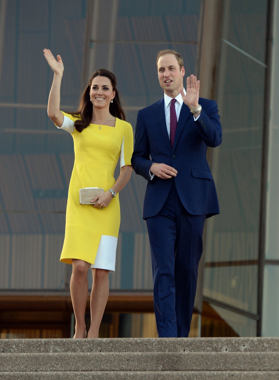 The Duke and Duchess leave the Sydney Opera House following a reception hosted by the Governor and Premier of New South Wales during the tenth day of their official tour to New Zealand and Australia