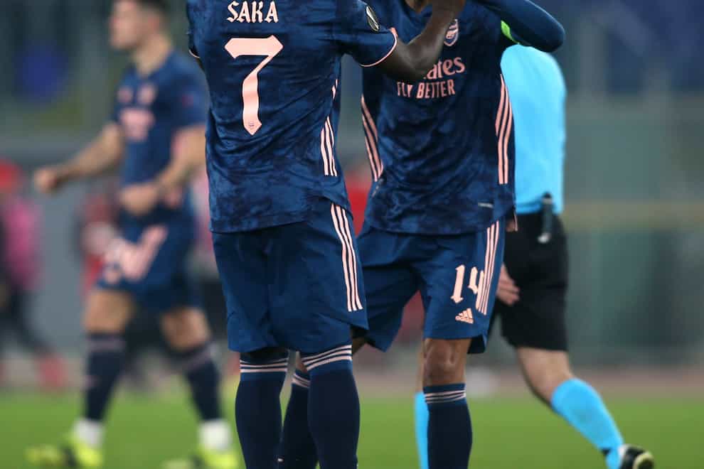 Bukayo Saka (left) scored Arsenal's equaliser as Pierre-Emerick Aubameyang fired blanks