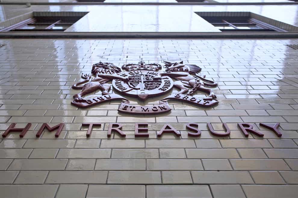 A sign for Her Majesty’s Treasury (Chris Ratcliffe/PA)