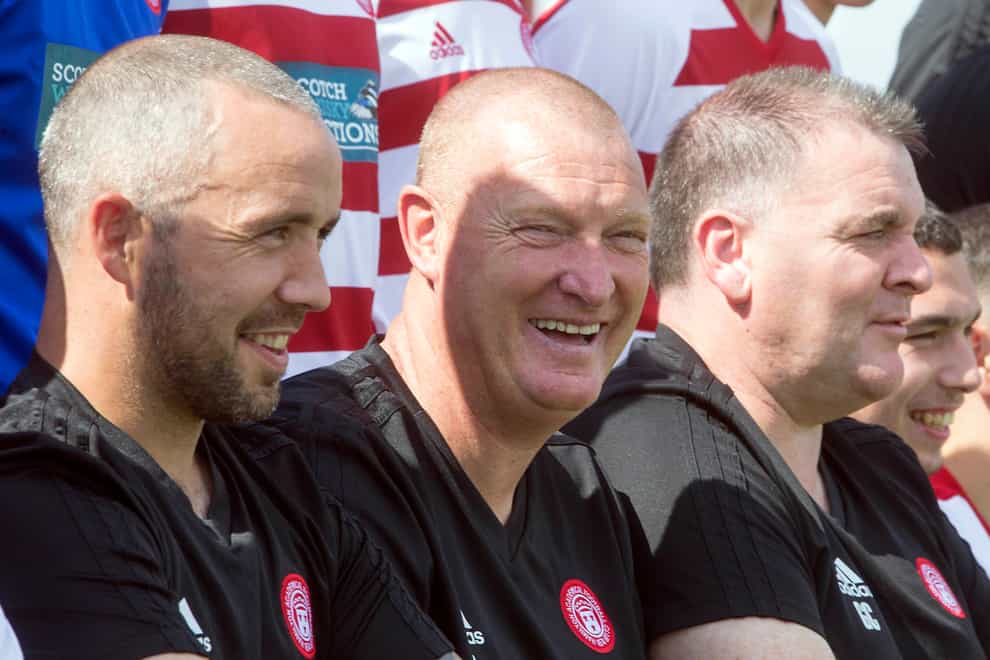 Hamilton Academical manager Brian Rice (centre) is delighted to see Scott Allan back in action after his recent health troubles