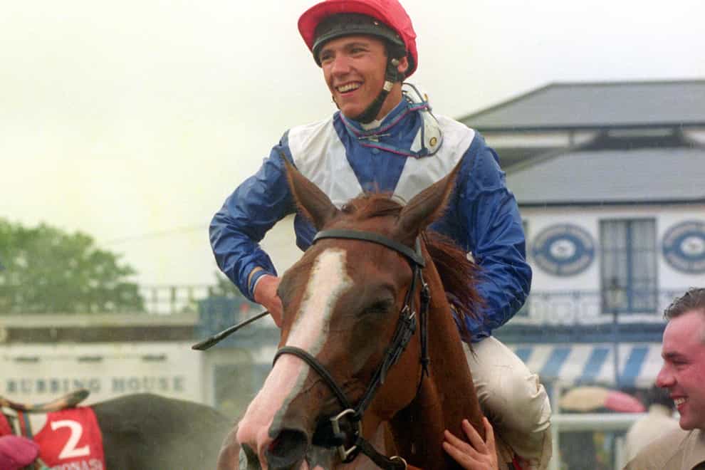 Balanchine and Frankie Dettori after their 1994 Oaks victory at Epsom