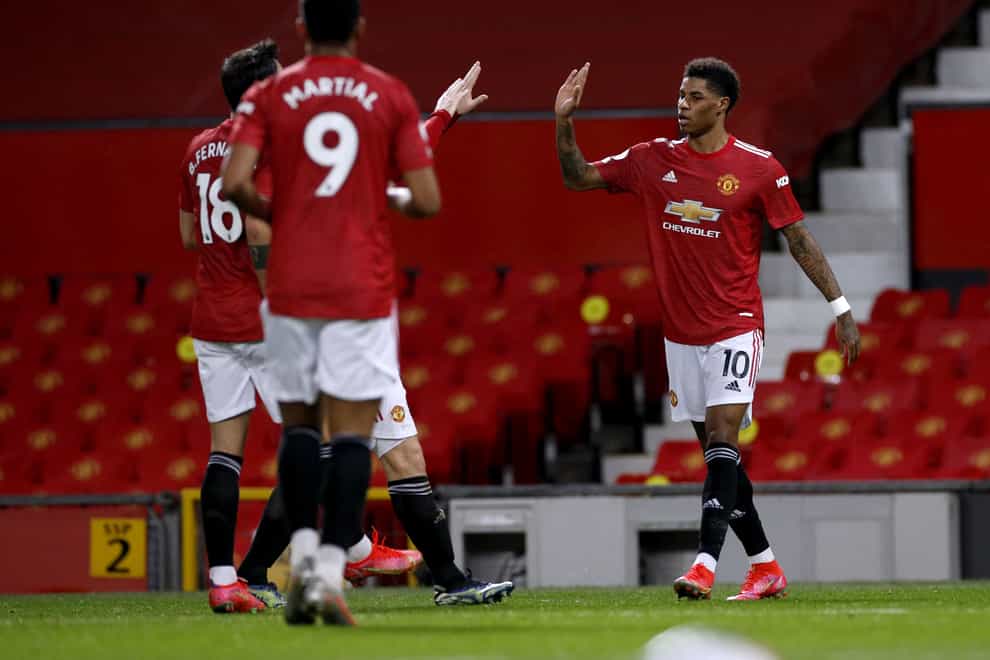 Marcus Rashford, right, opened the scoring for Manchester United against Newcastle