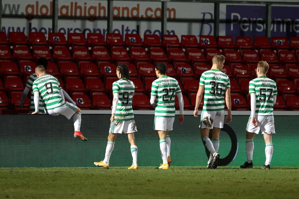 Celtic players trudge off after another defeat