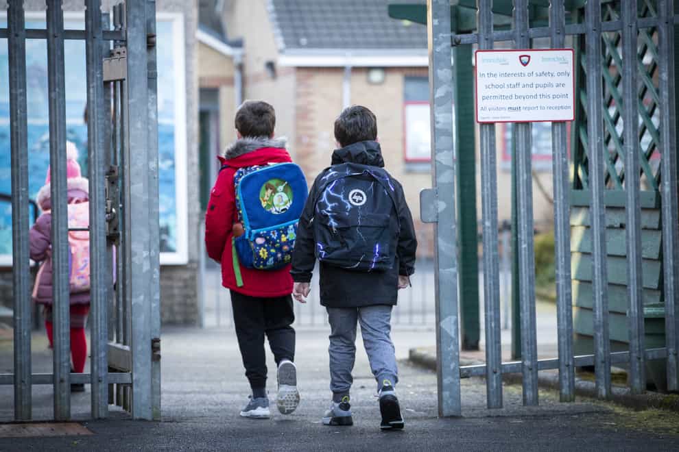 Children arrive for their first day back at Inverkip Primary School in Inverclyde
