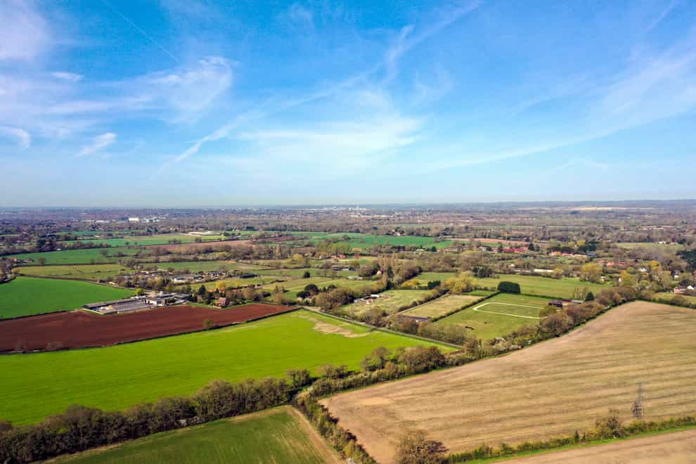 An aerial view of farm fields near Wokingham in Berkshire