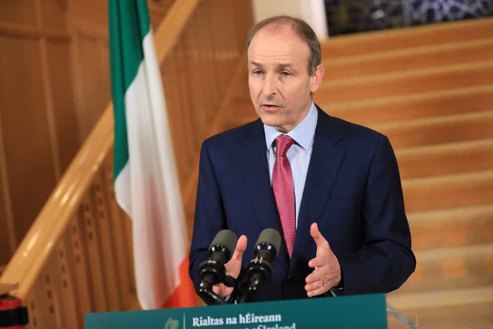 Taoiseach Micheal Martin at Government Buildings in Dublin, where he addressed the nation and held a press conference afterwards