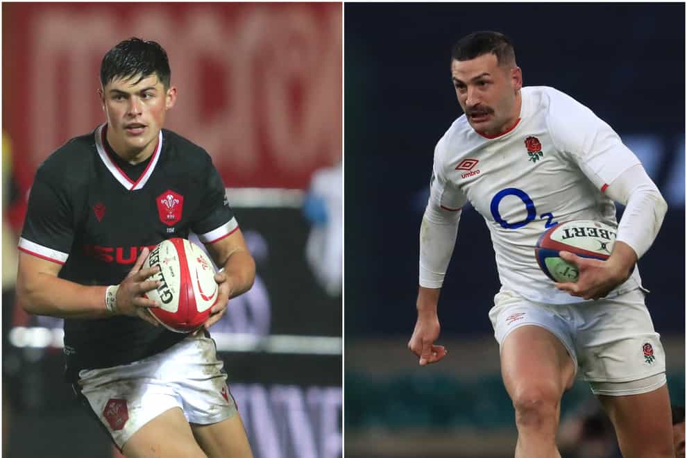 Louis Rees-Zammit (left) and Jonny May in action
