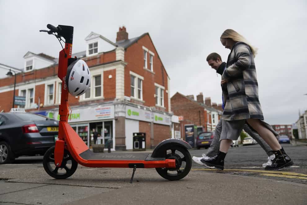 An e-scooter in Jesmond, Newcastle, where a fleet of 250 orange electric scooters has been opened up to the public