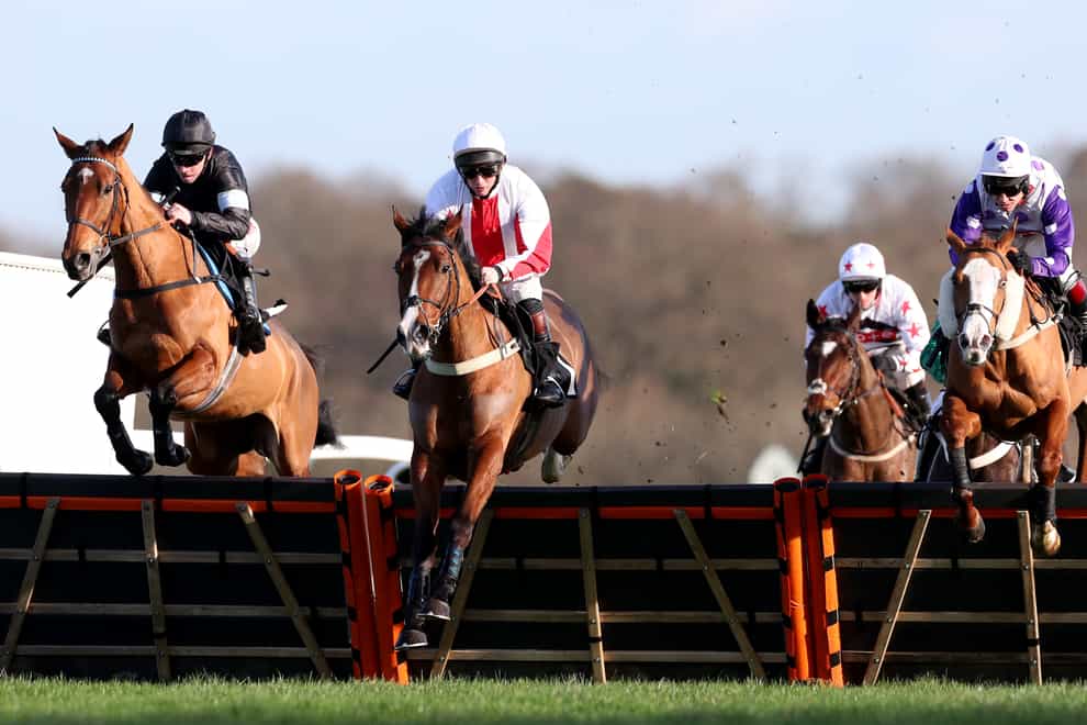 Goshen (red and white colours) is in fine form ahead of the Champion Hurdle following his easy victory at Wincanton