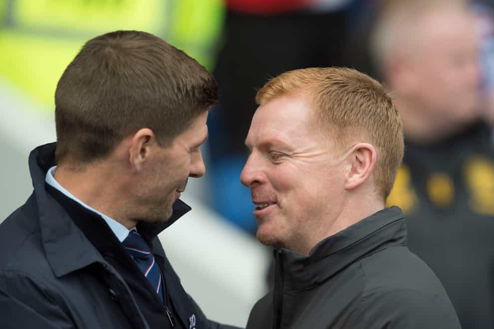 Rangers manager Steven Gerrard (left) with former Celtic boss Neil Lennon