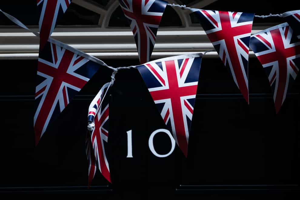 Union flag bunting outside 10 Downing Street