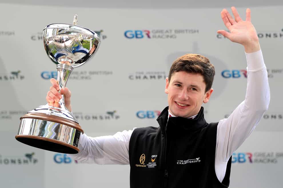 Oisin Murphy celebrates being crowned Champion Jockey during QIPCO British Champions Day at Ascot Racecourse