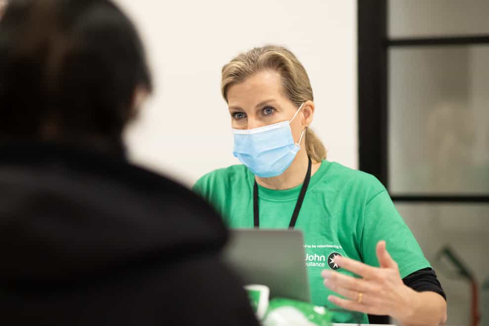 The Countess of Wessex volunteering at a vaccination centre in south-west London (Daniel Lewis/ St John Ambulance)