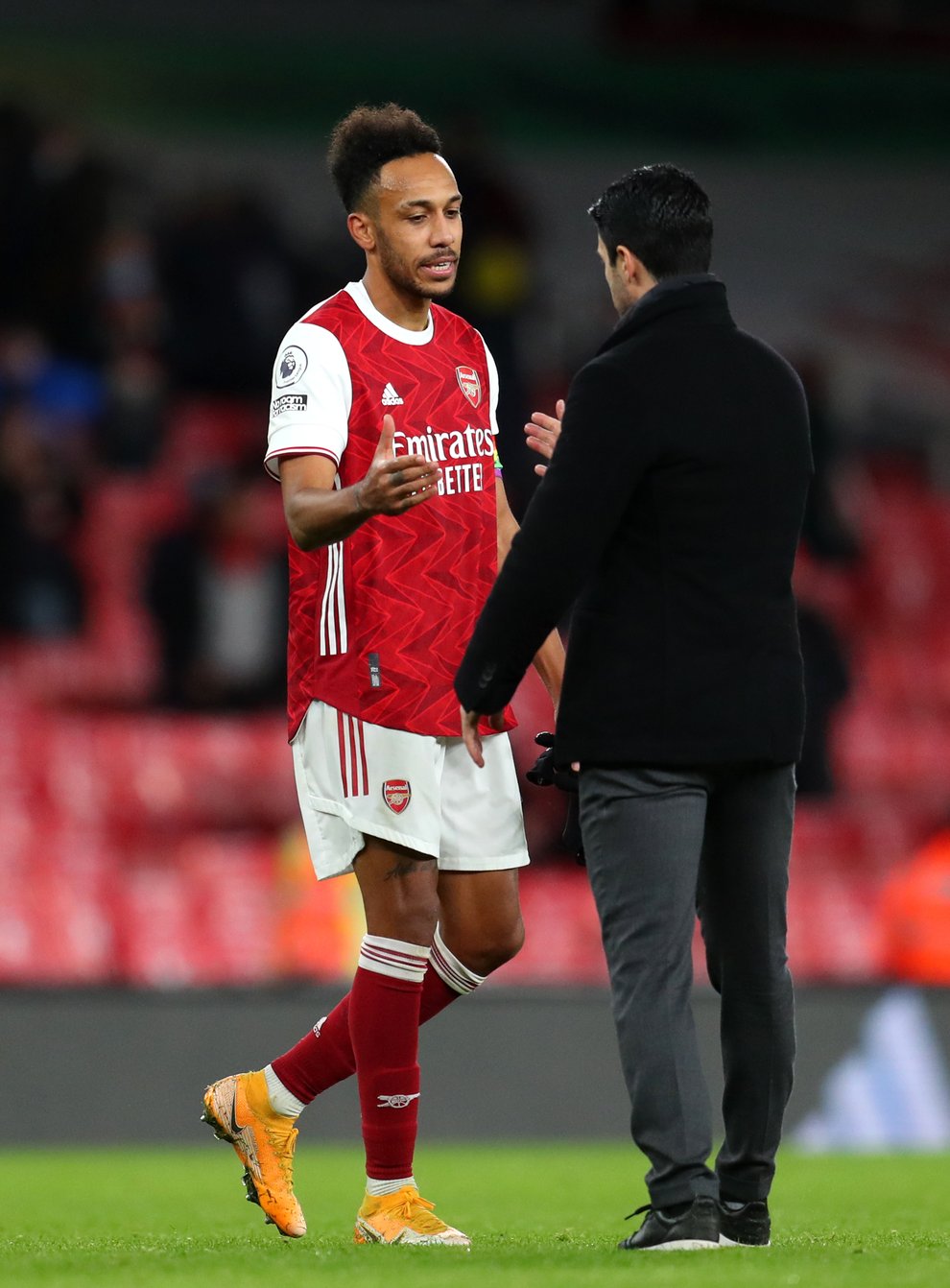 Arsenal manager Mikel Arteta believes Pierre-Emerick Aubameyang, lft, has responded well to "difficult moments" recently