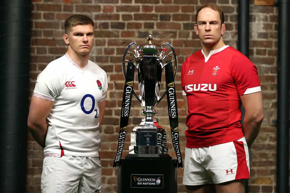 England captain Owen Farrell (left) and Wales skipper Alun Wyn Jones pose with the Six Nations trophy