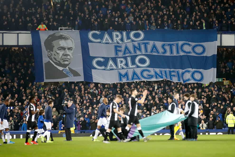 Everton fans' 'Carlo Fantastico' banner in the Gwladys Street End
