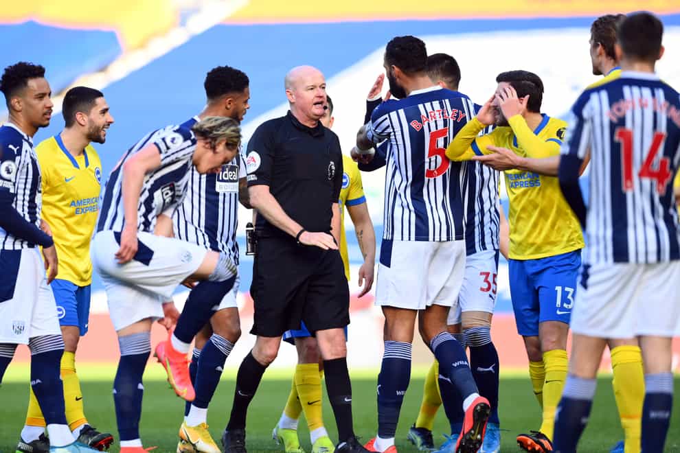Referee Lee Mason was criticised for his decision to eventually disallow Brighton's goal