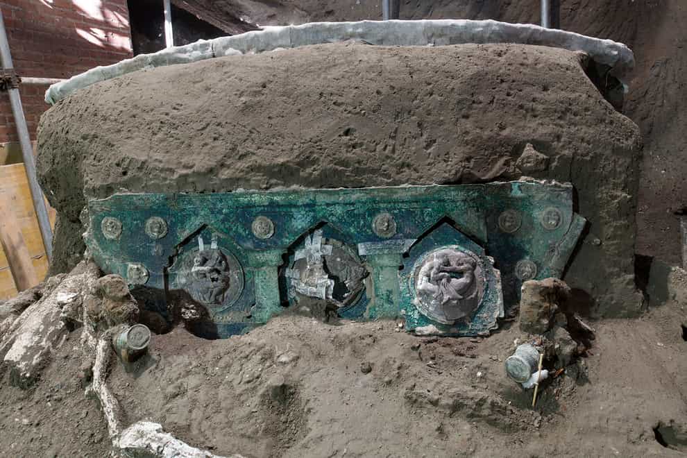 A chariot that was found in Civita Giuliana, north of Pompeii