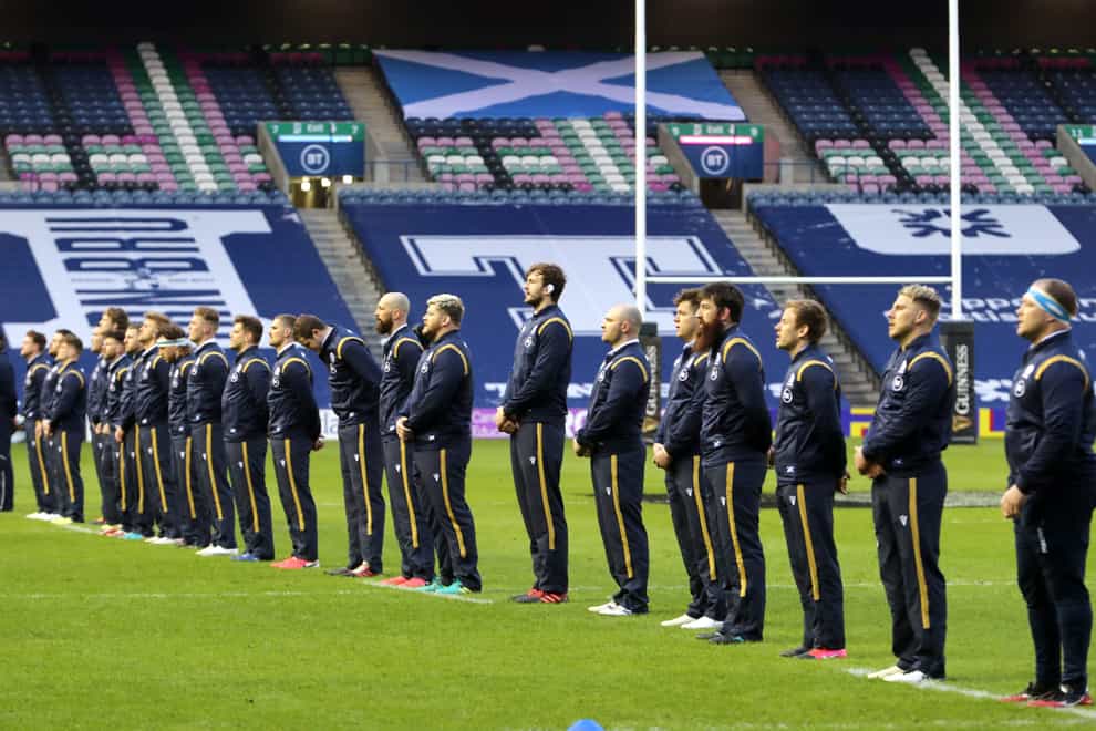 Scotland line up for the national anthem