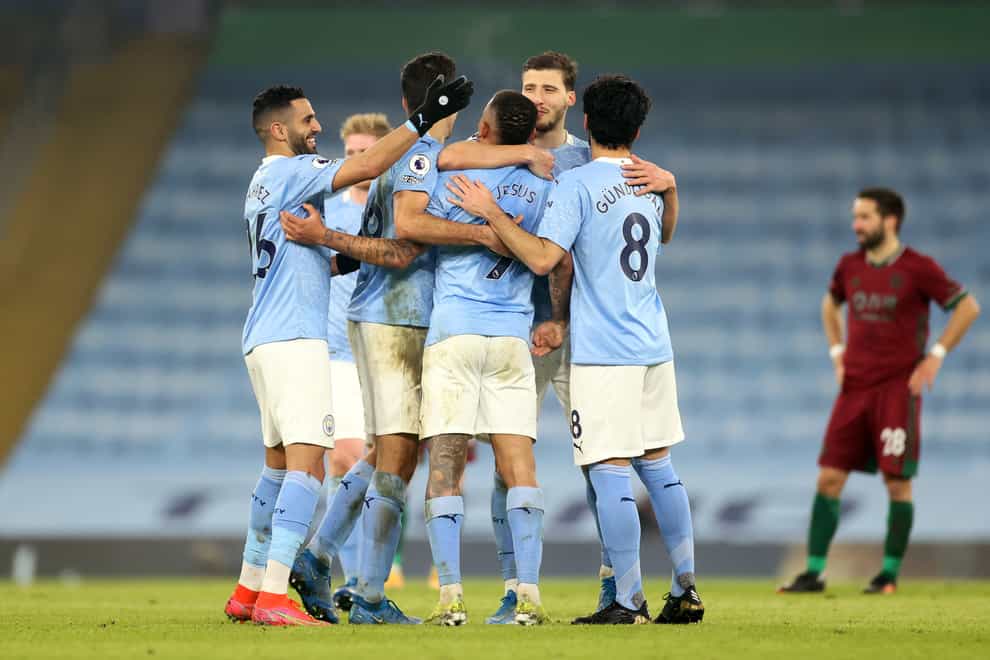 Manchester City celebrate victory over Wolves