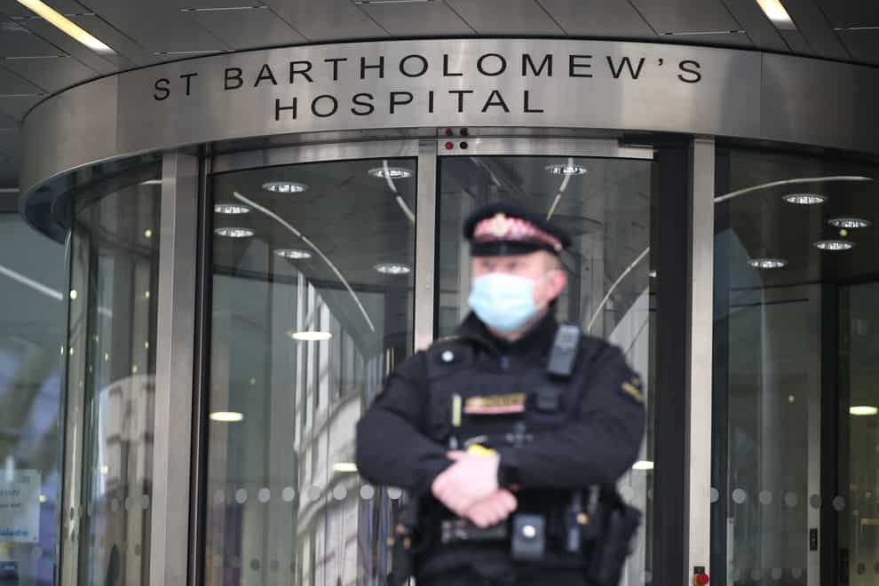 A Police officer outside St Bartholomew’s Hospital in London