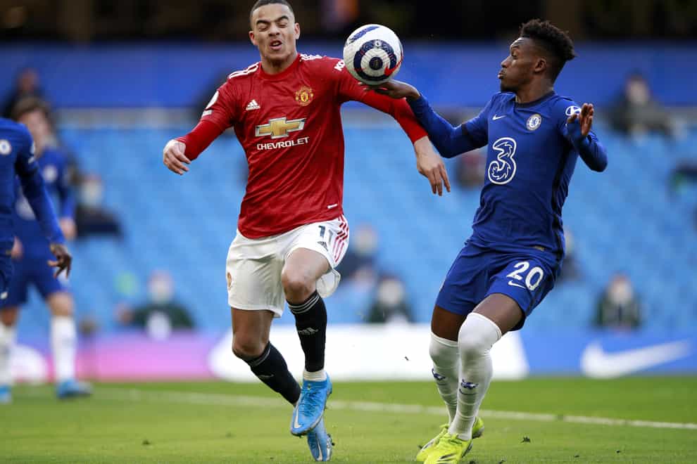 Chelsea's Callum Hudson-Odoi, right, was not penalised for handball in his side's match against Manchester United last Sunday