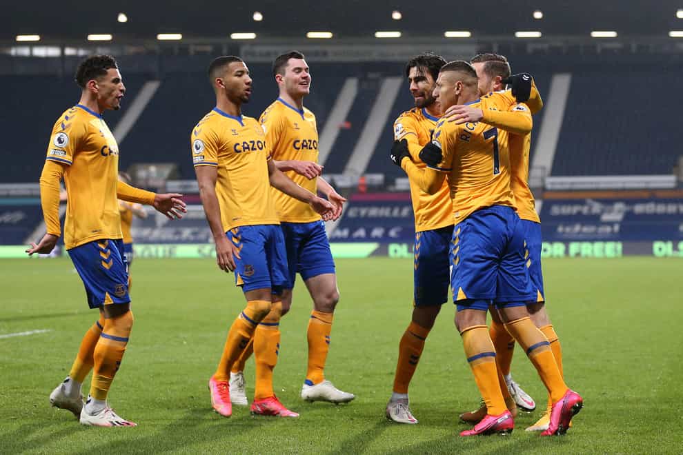 Everton celebrate during the win at West Brom