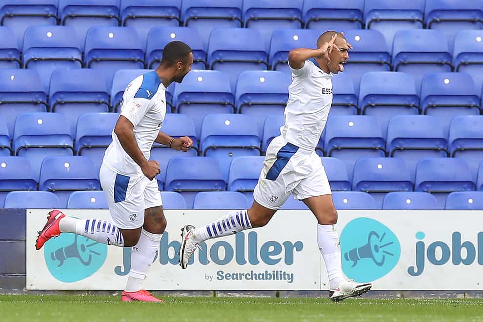 Tranmere's James Vaughan (right) will be assessed ahead of the League Two clash with Crawley
