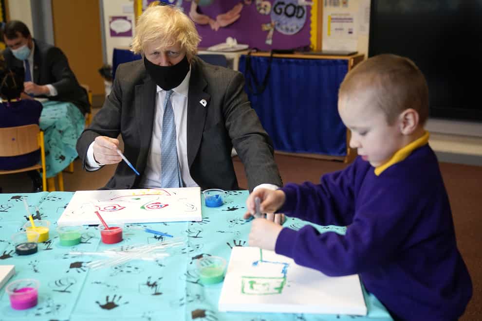 Prime Minister Boris Johnson on a visit to a primary school