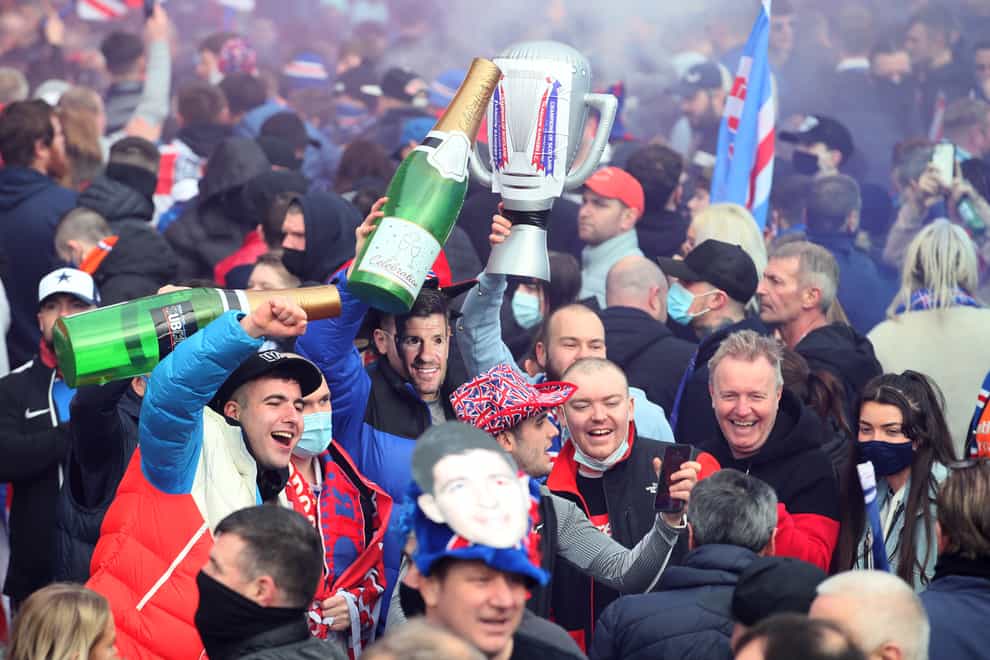 Rangers fans are celebrating the club's Scottish Premiership title triumph (Jane Barlow/PA)