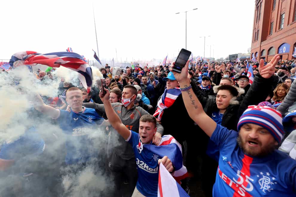 Rangers fans outside Ibrox Stadium